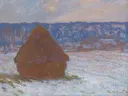 Korenmijt in de sneeuw op een bewolkte dag van Claude Monet: landschap