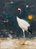 Schilderij: kraanvogel in contour, antraciet