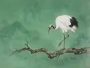 Kraanvogel in diep jade, schilderij van een kraanvogel, oosterse stijl