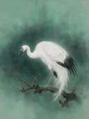 Kraanvogel in jade, schilderij van een kraanvogel, oosterse stijl