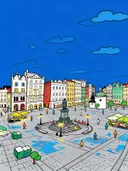 Krakau, Rynek in cartoonstijl, schilderij van Krakau