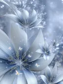 Schilderij van kristallen sterbloemen met elfjes in een besneeuwd landschap