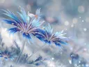 Schilderij van blauwe kristallen bloemen die lijken op vuurwerk