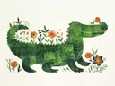 Schilderij van een krokodil met bloemen op zijn rug, kinderkamer decoratie