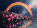 Krokus aan de oever in fuchsia, schilderij van krokus aan de oever