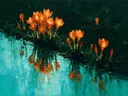 Krokus aan de oever in roestturkoois, schilderij van krokus