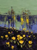 Krokus aan de oever in zwavelviolet, schilderij van krokus aan de oever