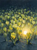 Krokus in citroen, schilderij van krokus van dichtbij