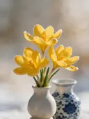Fotografie van krokus in de vorst, goudgeel