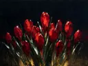 Krokus in groepjes in karmozijn, schilderij van krokus