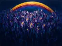 Krokus in inktblauw, schilderij van krokus van dichtbij
