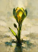Krokus in limoen, schilderij van krokus op de helling