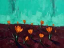 Krokus onder de hemel in roestturkoois, schilderij van krokus