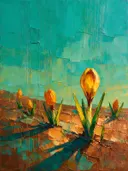 Krokus onder de hemel in saffraan, schilderij van krokus onder de hemel