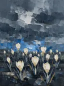 Krokus onder een storm in ivoor, schilderij van krokus