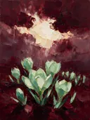 Krokus onder een storm in mint, schilderij van krokus onder een storm