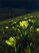 Krokus op de helling in limoen, schilderij van krokus op de helling