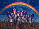 Krokus tegen de lucht in kobaltmagenta, schilderij van krokus tegen de lucht