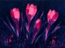 Krokus van dichtbij in fuchsia, schilderij van krokus aan de oever