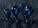 Krokus van dichtbij in inktblauw, schilderij van krokus van dichtbij