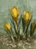 Krokus van dichtbij in mosterd, schilderij van krokus van dichtbij