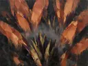 Krokus van dichtbij in terracotta, schilderij van krokus op de helling