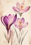 Botanische illustratie van paarse krokussen