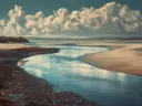 Schilderij van een kronkelende getijdengeul naar zee