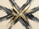 Kwastslag schilderij, kruisende diagonalen in Grafiet en Goud