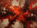 Meswerk schilderij, kruisende diagonalen in Vuurrood