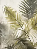 Close-up van kruisende smalle palmbladeren in olijfgroene tinten.