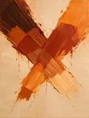 Kwastslag schilderij, kruisende veeg in Terracotta