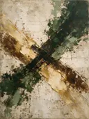 Meswerk schilderij, kruisende veeg in Mos en Oker