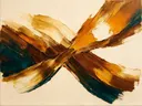 Paletmes abstract schilderij, kruisende veeg in amberglans