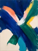 Paletmes abstract schilderij, kruisende veeg in fel jade