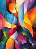 Kubistisch abstract schilderij in blauw en oranje
