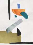 Abstract kubistisch schilderij met geometrische vormen in oranje en teal
