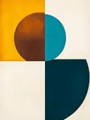 Minimalistisch abstract schilderij met kwadranten in bruin en teal