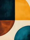 Minimalistisch abstract schilderij met kwadranten in marineblauw en mosterd