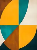 Minimalistisch abstract schilderij met kwadranten in mosterd en teal