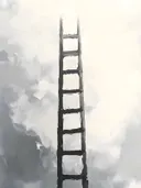 Silhouet van een ladder tegen een bewolkte achtergrond