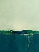 Kwastslag schilderij, lage horizon in Diepgroen