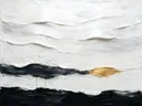 Kwastslag schilderij, lage horizon in Ravenzwart en Parelmoer