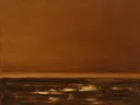 Paletmes abstract schilderij, lage horizon in kaneel en karamel