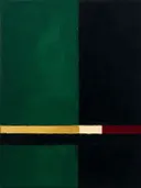 Paletmes abstract schilderij, lage horizon in smaragd en zwart