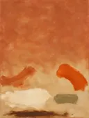 Lage streken in terracotta en bruin, abstract schilderij met brede penseelstreken