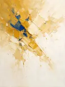Kwastslag schilderij, lagen in de hoek in Mosterd en Kobalt