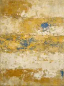 Kleurvelden schilderij, lagen in mosterd en kobalt