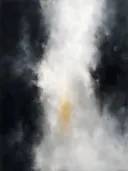 Kleurvelden schilderij, lagen in ravenzwart en parelmoer
