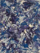Action painting schilderij, lagen (sweep) in kobalt en violet